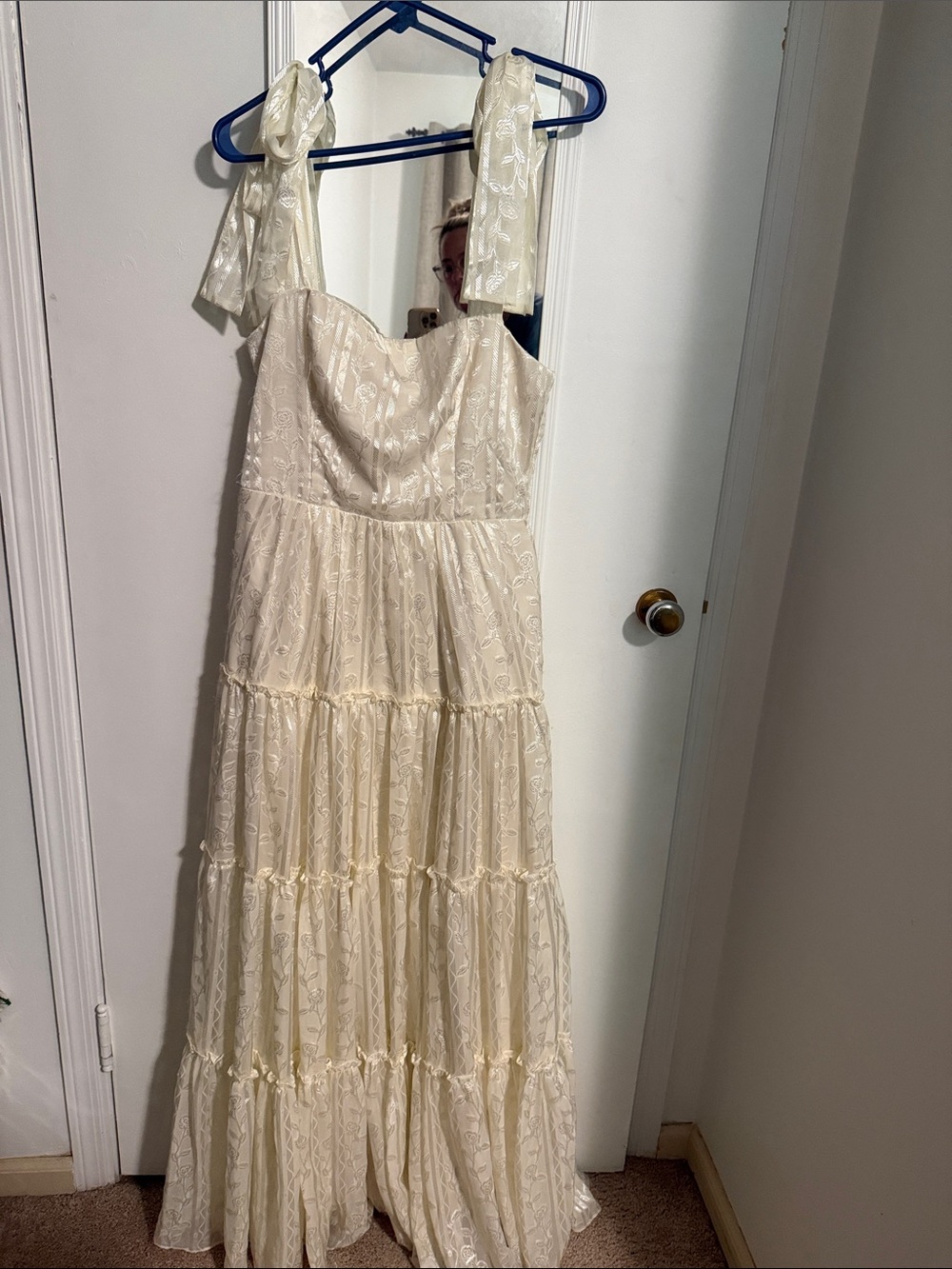 Lulu's Ivory Lace Maxi Dress with Tie Straps